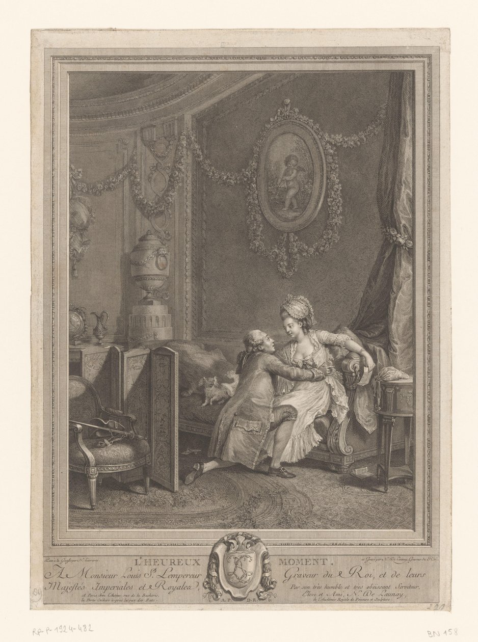O momento feliz Slaapkamerinterieur com koppel op bed O momento feliz (título no objeto) de Nicolas de Launay (goudsmid)