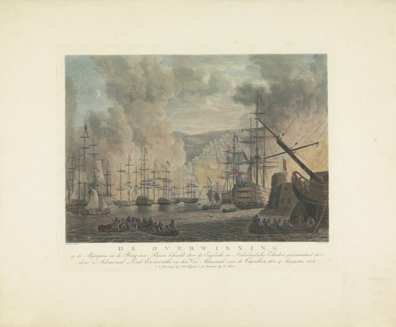 Bombardeio de Argel, 1816 A vitória dos argelinos na baía de Argel pelos esquadrões ingleses e holandeses, comandados pelo almirante Lord Exmouth e pelo vice-almirante do Capellen, 27 de agosto de 1816 (título no obj de Nicolaus Heideloff