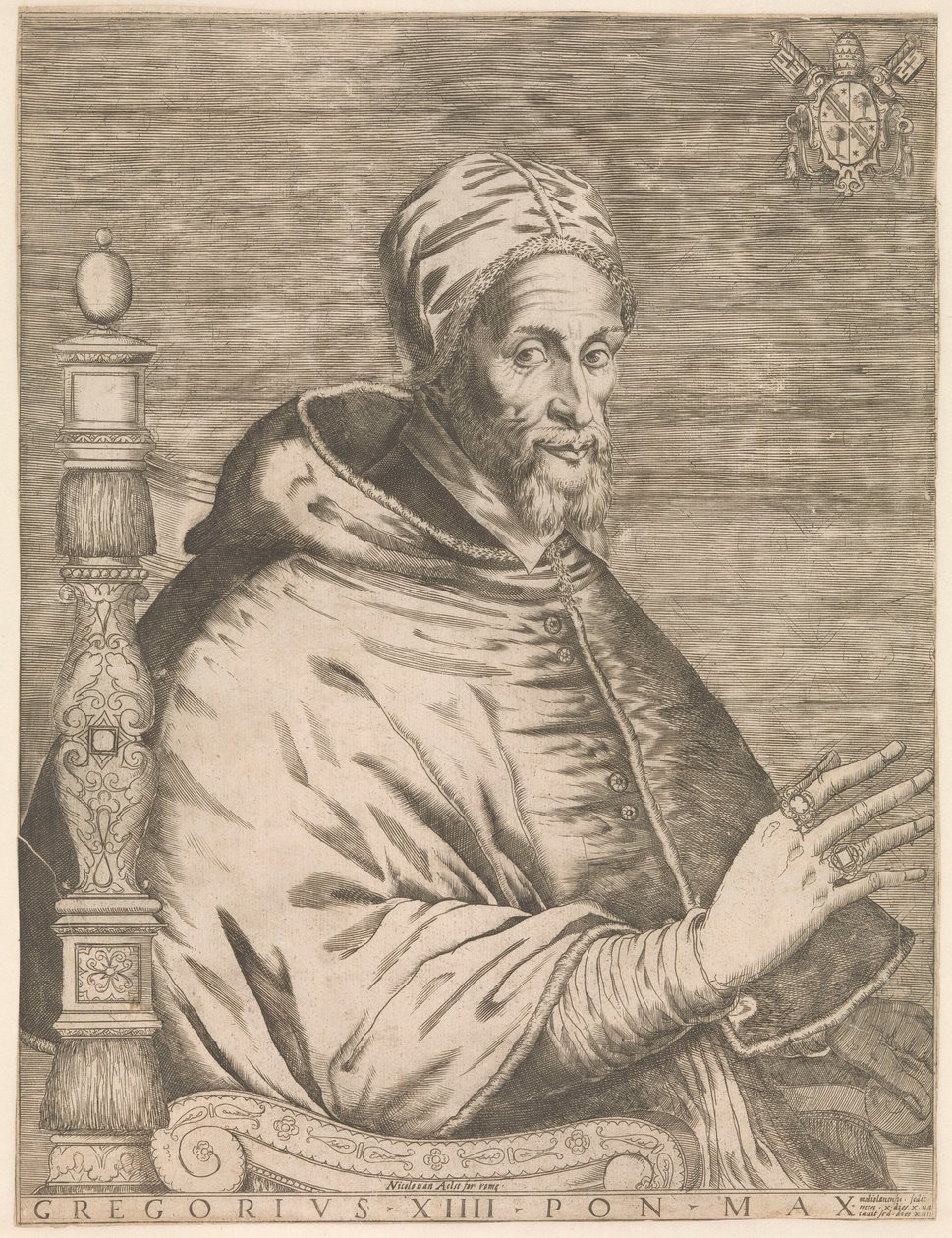 Retrato do Papa Gregório XIV, sentado
Gregory XIII Pon. Max (título sobre o objecto). de Nicolaus van Aelst (attributed to)