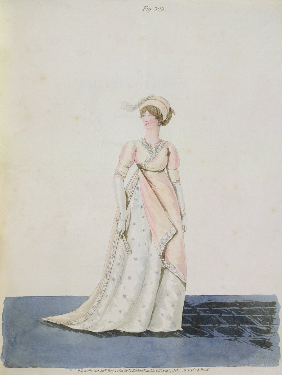 Vestido da tarde, fig. 303 da "Galeria da Moda" de Nikolaus Heideloff, Vol. II, junho de 1801 (aquatinta) de Nicolaus von Heideloff