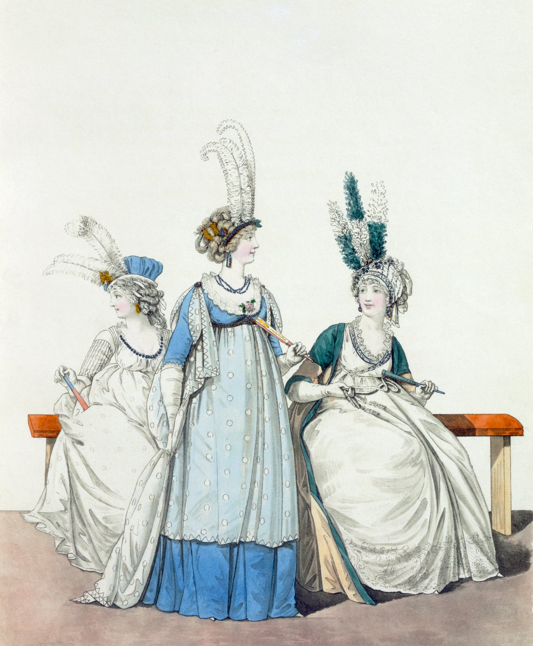 Vestidos de noite para a ópera e concertos, fig. 96, fig. 97 7 fig. 98 da "Galeria da Moda", 1797 de Nicolaus von Heideloff