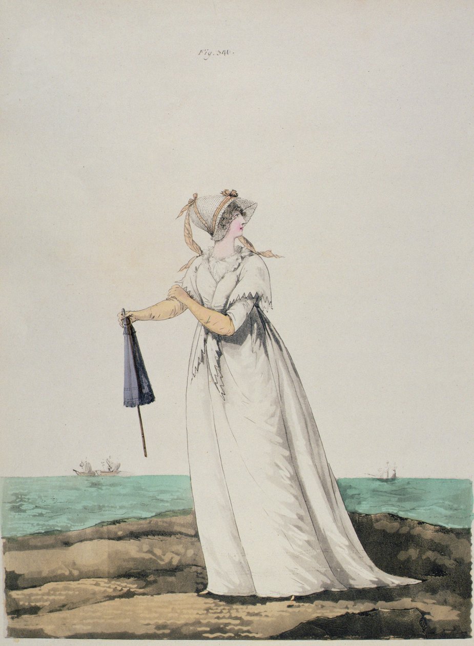 Vestido de manhã à beira-mar a partir da &39;Galeria das Modas&39; de N. Heideloff, 1802 de Nicolaus von Heideloff