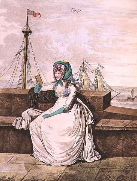 Vestido matinal, fig. 71 da "Galeria da Moda" de Nikolaus Heideloff, Vol II Outubro 1795 (estampado) de Nicolaus von Heideloff