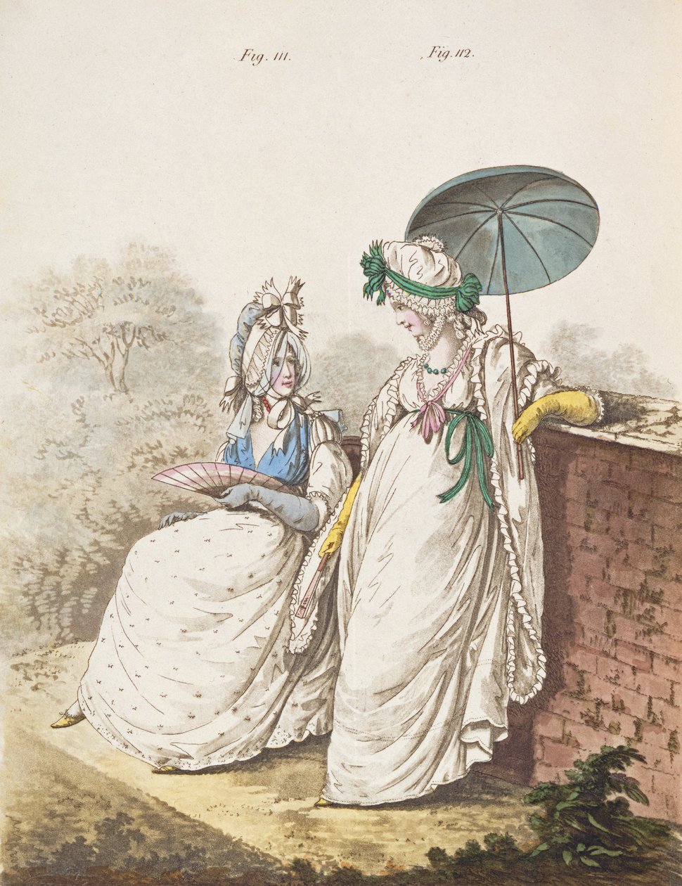 Vestidos de manhã, figos. 111 e 112 de Nikolaus Heideloff, "Galeria da Moda" Vol. II, setembro de 1796 (impresso) de Nicolaus von Heideloff