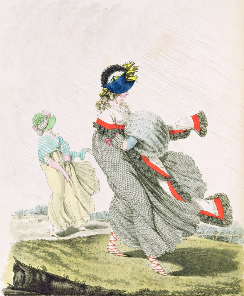 A manhã veste figos. 134 e 135 de Nikolaus Heideloff, "Galeria da Moda" Vol. II, abril de 1797 (impresso) de Nicolaus von Heideloff