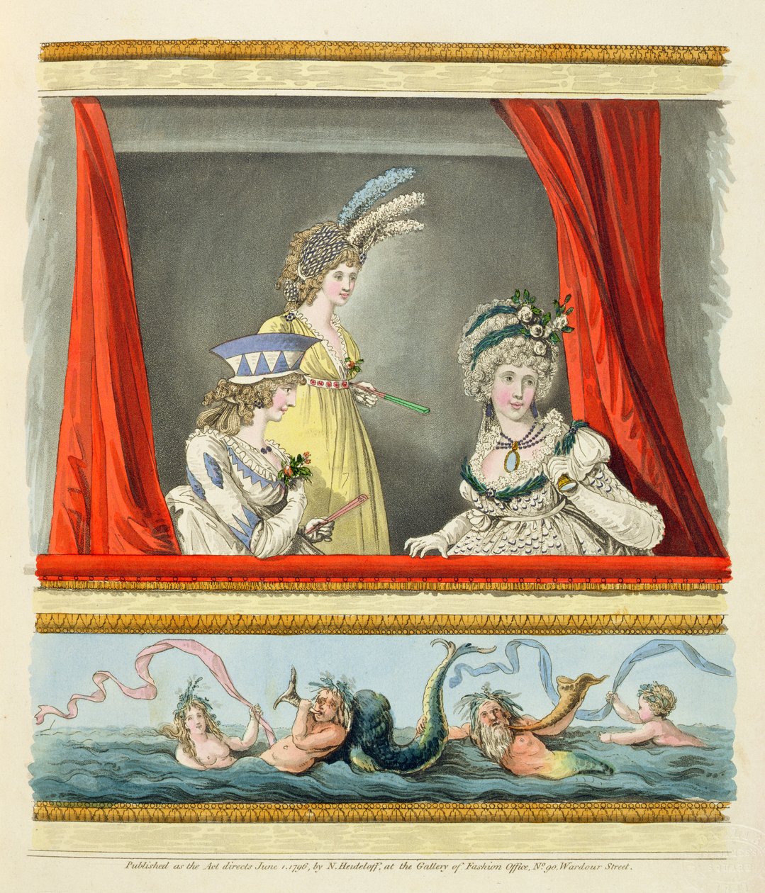 Vestidos de ópera de Nikolaus Heideloff, "Galeria da Moda" Vol. II, junho de 1796 (impresso) de Nicolaus von Heideloff