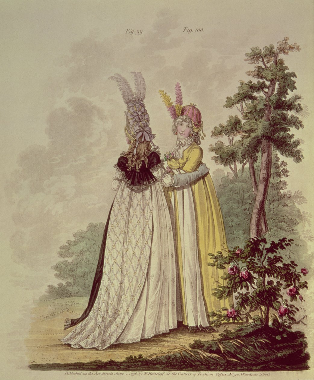 Vestidos de caminhada de &39;Gallery of Fashion&39;, de N. Heideloff, 1796 (aquatint) de Nicolaus von Heideloff