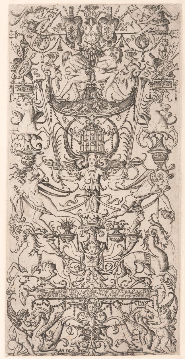 Painel Ornamental com Gaiola de Pássaro de Nicoletto da Modena