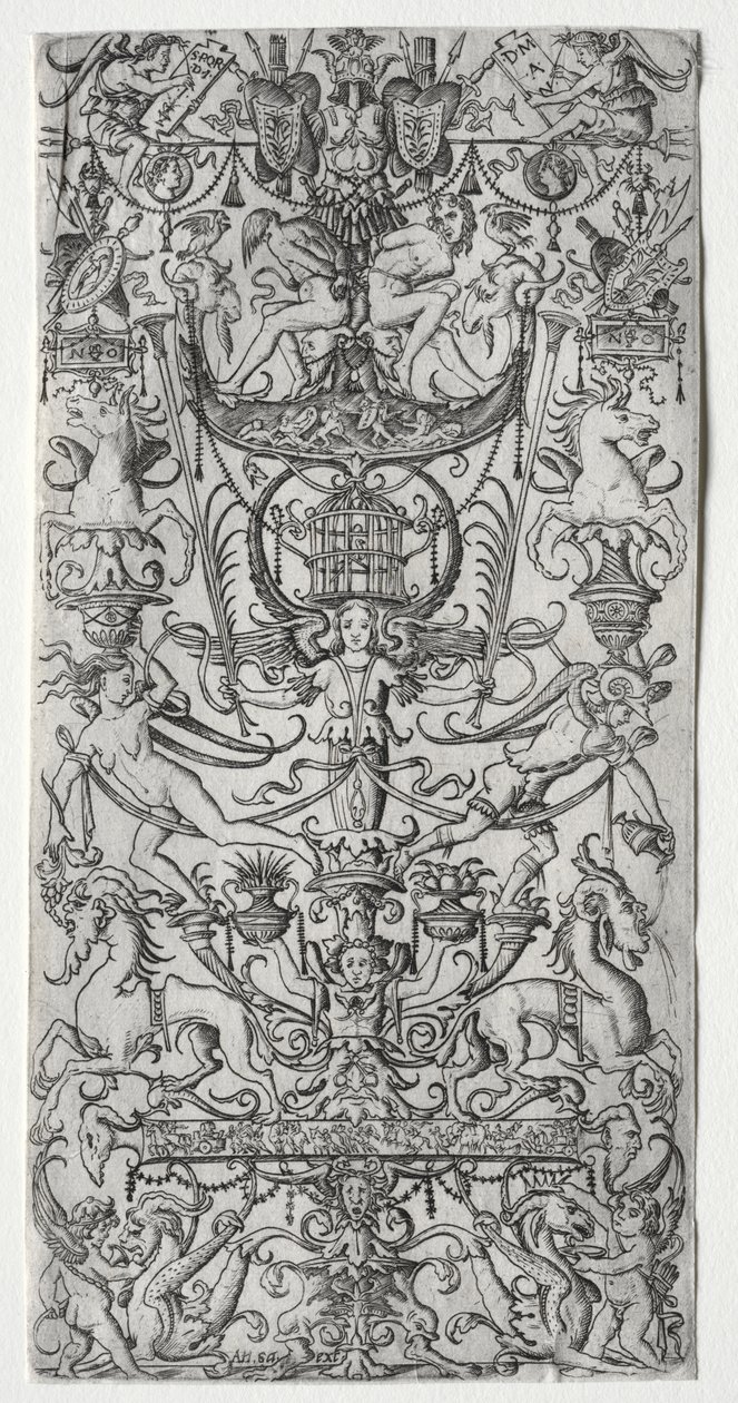 Painel Ornamental com Gaiola de Pássaro de Nicoletto da Modena