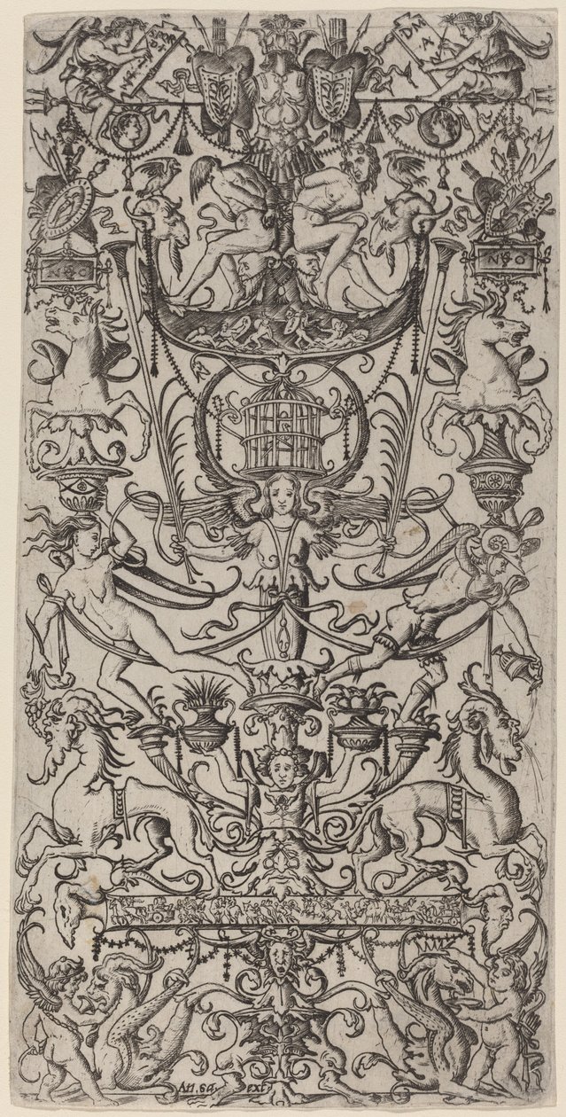 Painel de ornamento com uma gaiola de Nicoletto da Modena