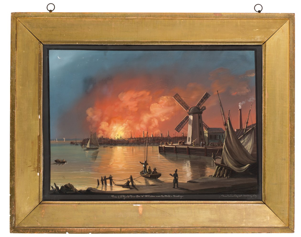 Uma vista do incêndio em Nova York, tirada perto do moinho no Brooklyn, 16 de dezembro de 1835 de Nicolino Calyo