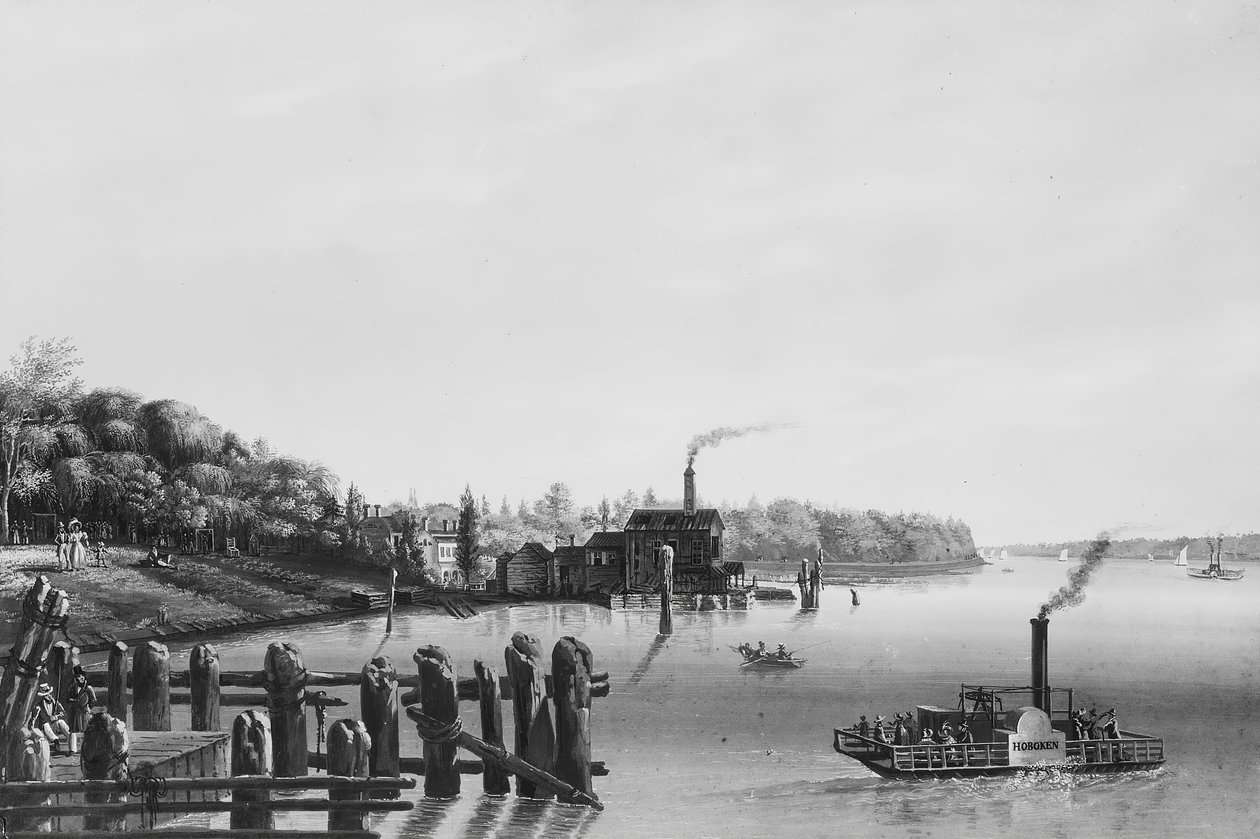 Vista de Hoboken tirada da balsa, ca. 1838. de Nicolino Calyo