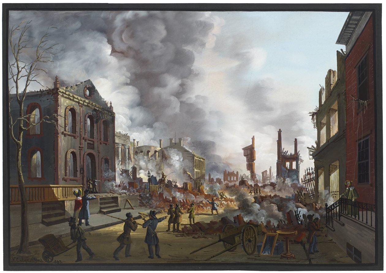 Vista das ruínas após o grande incêndio em Nova York, 1835, 1837 de Nicolino Calyo