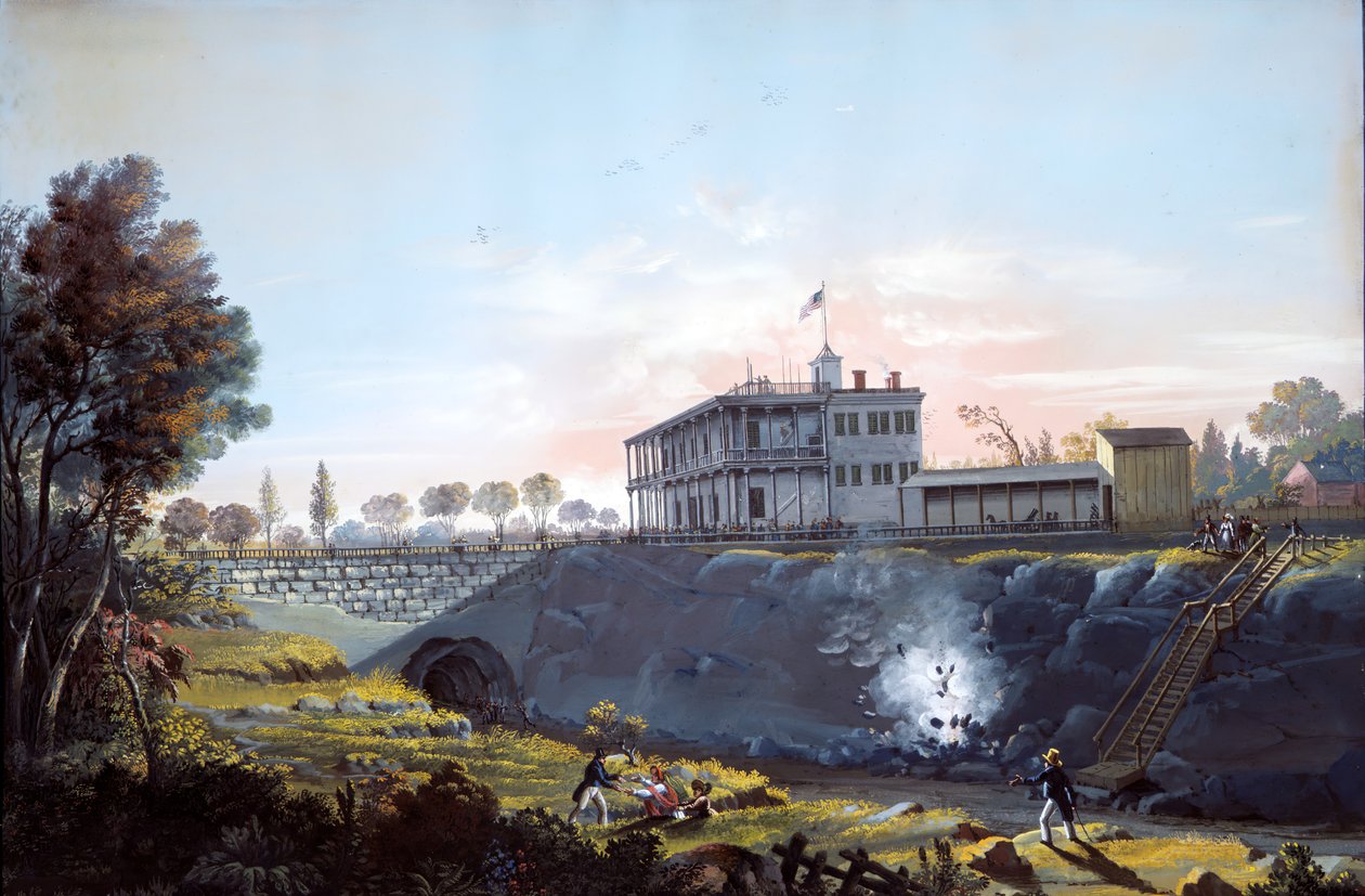 Vista do túnel da estrada de ferro de Harlem, ca.1837. de Nicolino Calyo