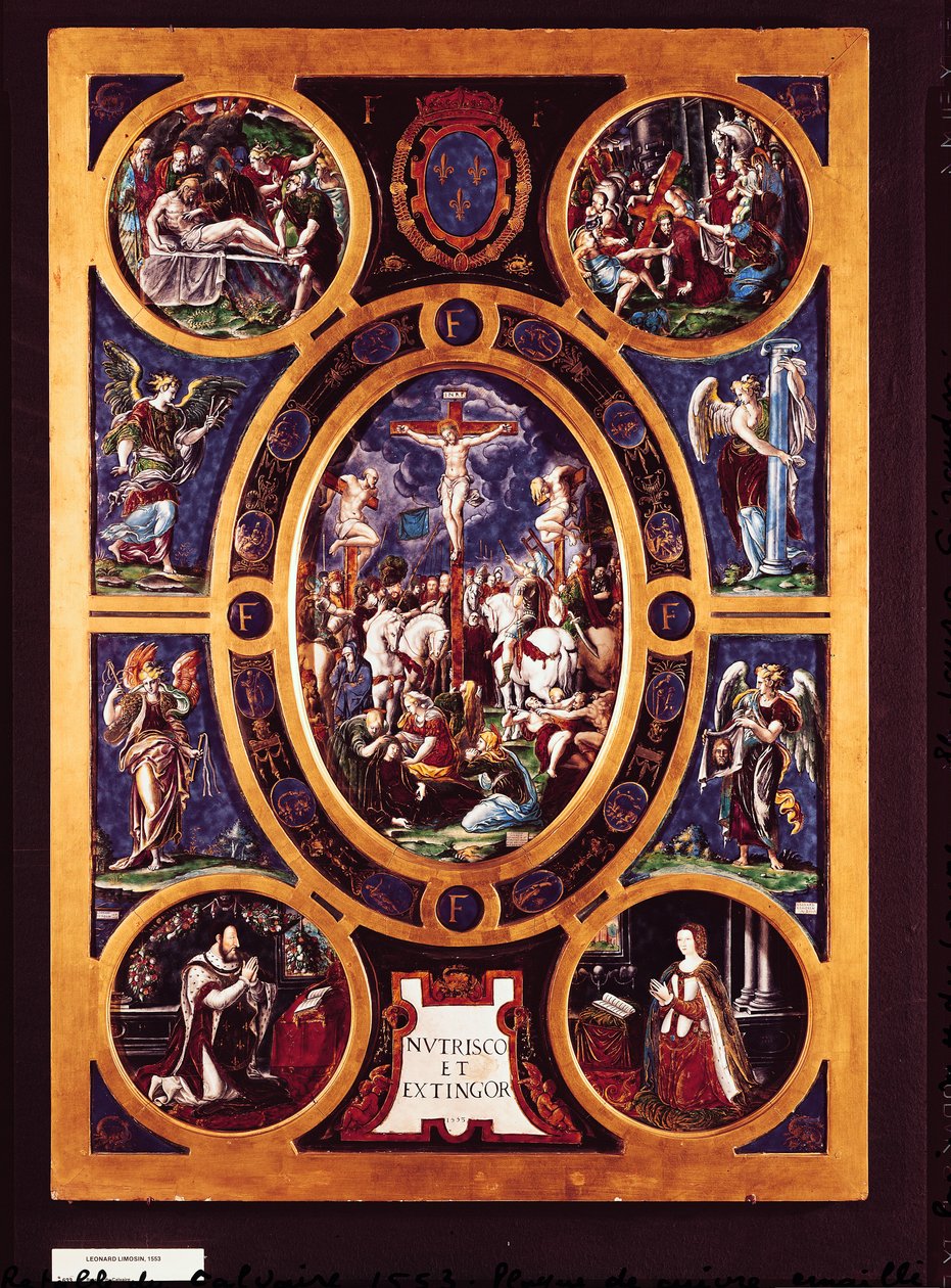 Retábulo de Sainte-Chapelle, representando a Crucificação, esmaltado por Leonard Limosin (1505-76) 1553 (latão esmaltado) de Nicolo dell Abate