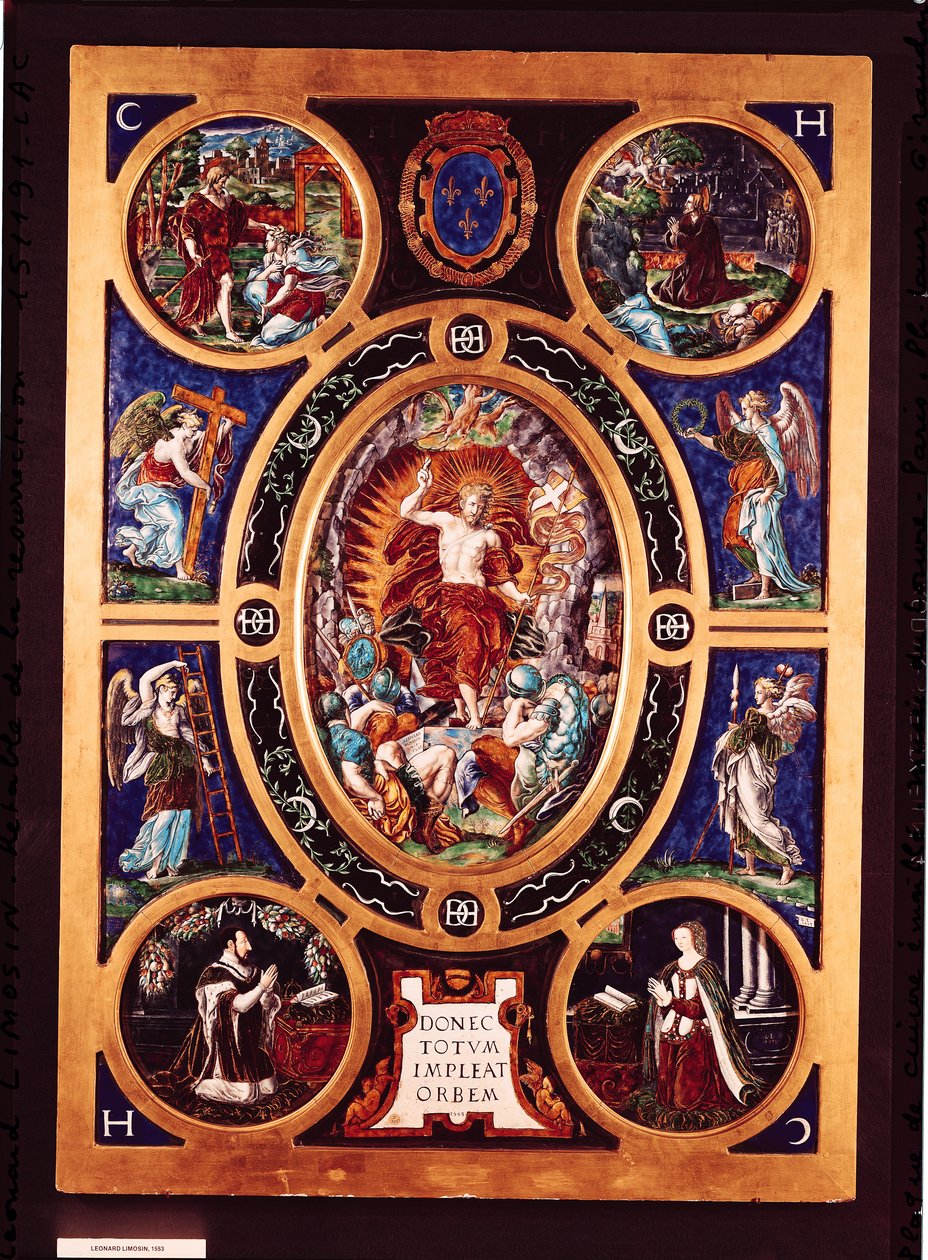 Retábulo de Sainte-Chapelle, representando a Ressurreição, esmaltado por Leonard Limosin (1505-76) 1553 (latão esmaltado) de Nicolo dell Abate
