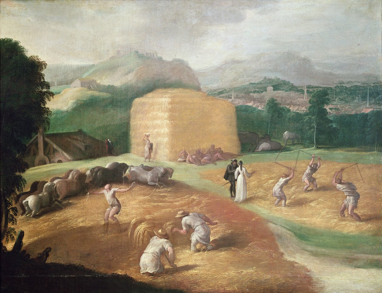 Paisagem com Threshers de milho de Nicolo dell Abate