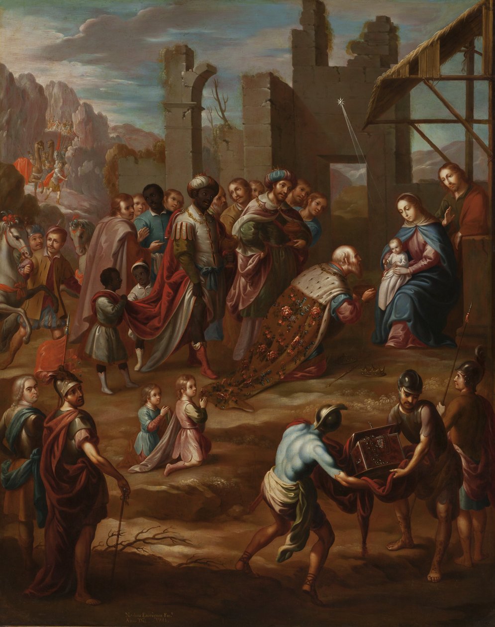 A Adoração dos Reis com o Vice-rei Pedro de Castro e Figueroa, Duque de La Conquista, 1741 (óleo sobre coppe de Nicolás Enríquez