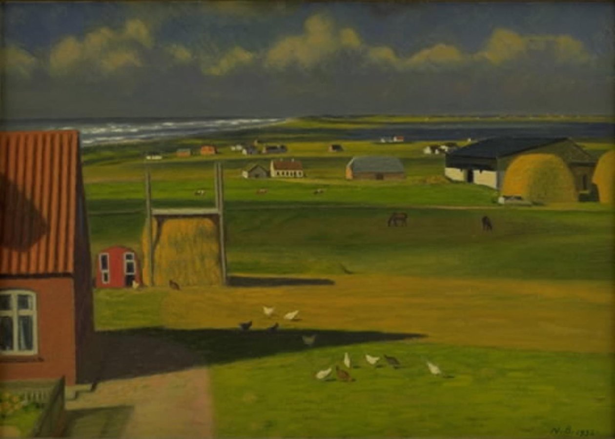 Uma paisagem com casas de fazenda no oeste da Jutlândia de Niels Jakob Jakobsen Bjerre