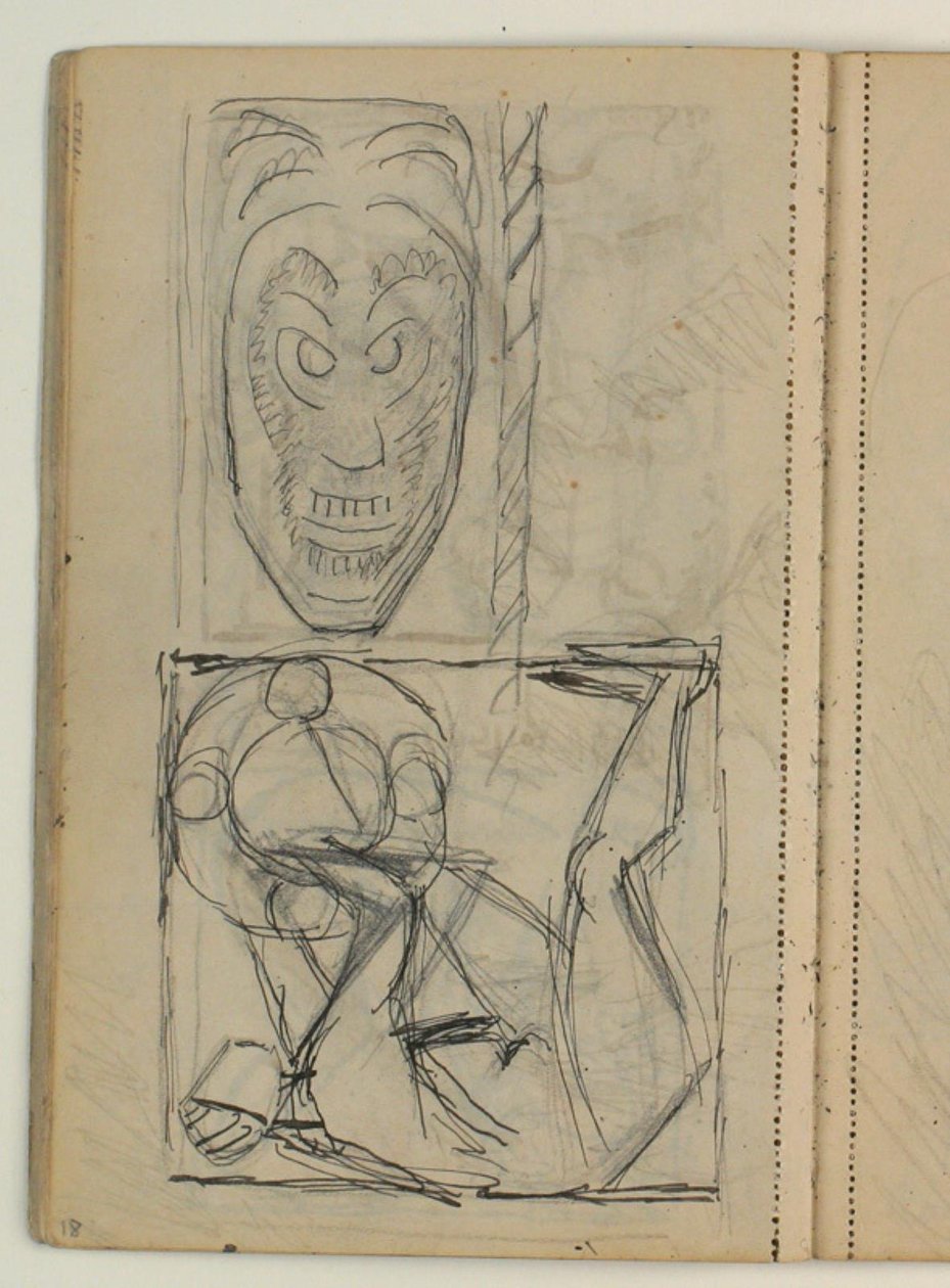 Esboço de uma máscara, provavelmente depois de uma editora. Projeto para a lápide de Poul S. Christiansen de Niels Larsen Stevns