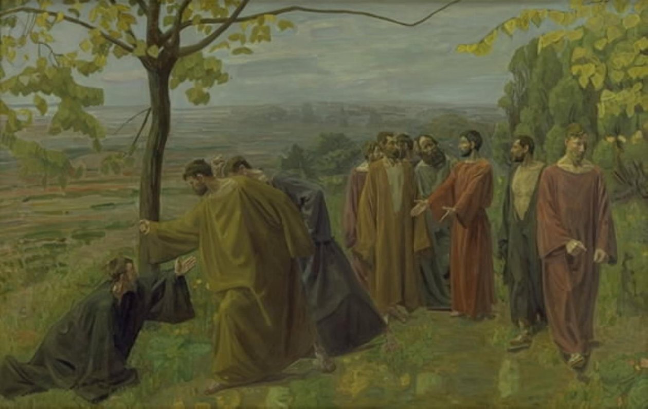 O cego à beira do caminho implora a Jesus que mostre misericórdia de Niels Larsen Stevns