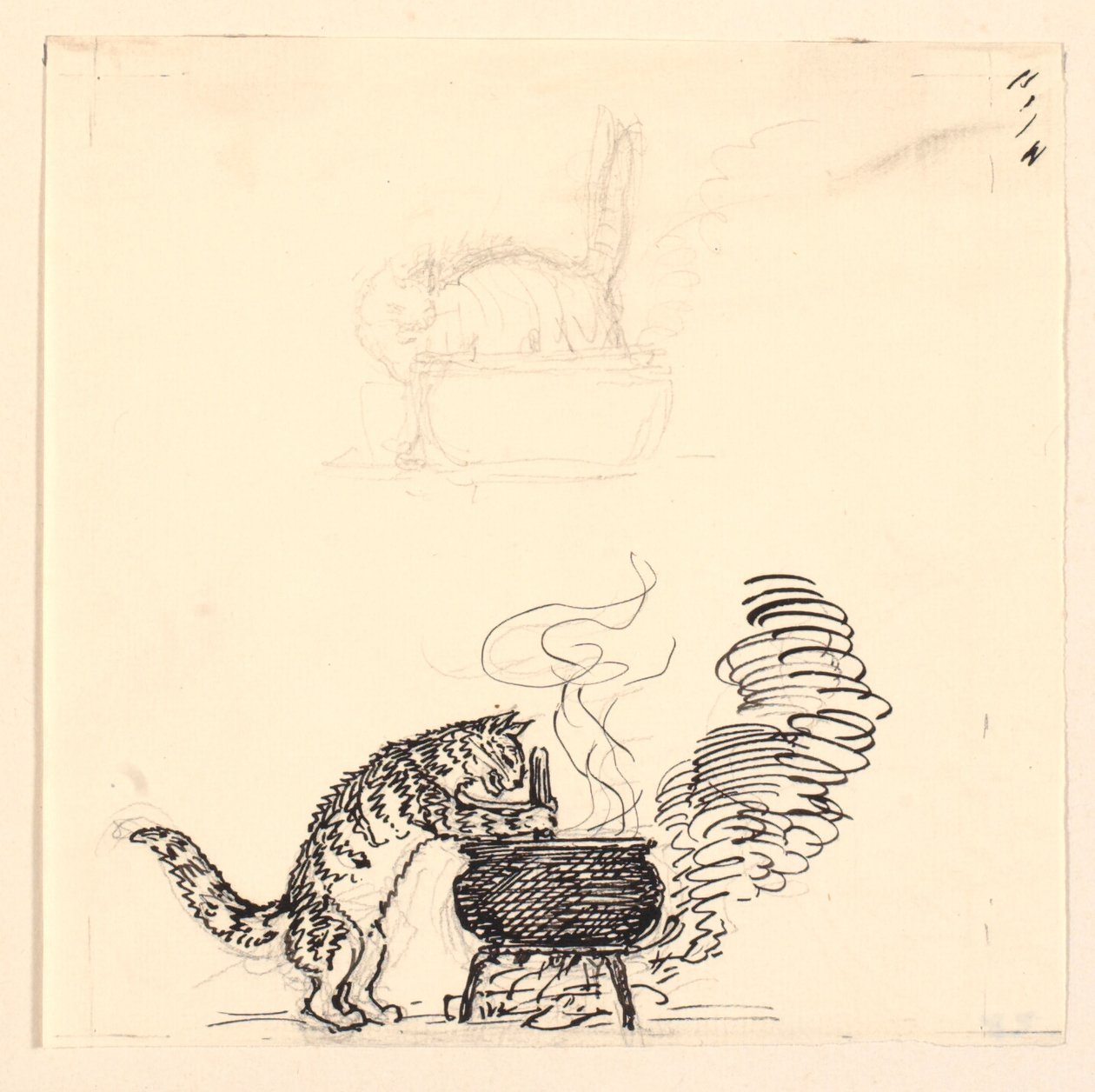 Ilustração para "O gato gordo" e sketch de Niels Skovgaard