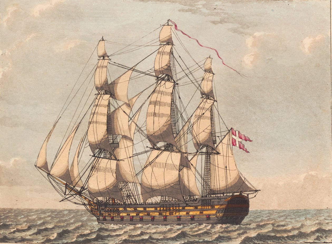Um navio de partida dinamarquês, para ser visto a sotavento, com um vento lateral de Niels Truslew