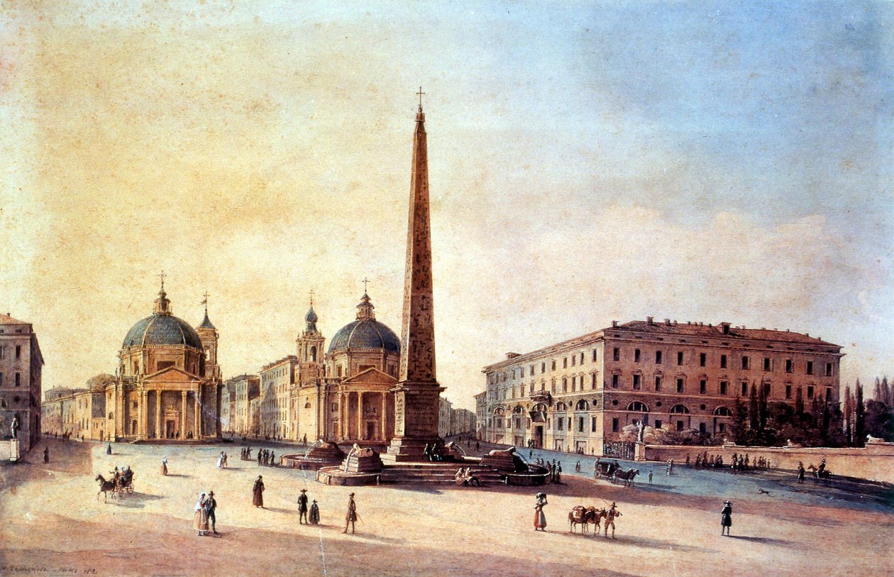 Praça do Povo, Roma, Itália 1847, aguarela de Nikanor Grigoryevich Chernetsov (1805 - 1879). Pintor de paisagens russo. de Nikanor Grigor