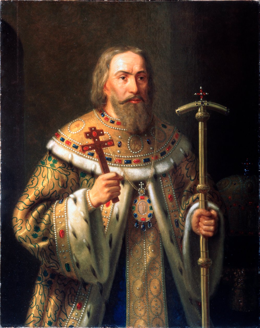 Portrait du patriarche philatete de Moscou (Fyodor (ou Feodor) Nikitich Romanov) (1553-1633) (Retrato do Patriarca Filaret de Moscou) - Peinture de Nikanor Leontievich Tiutriumov (1821-1877), huile sur toile, milieu 19e siecle - Museu Estatal ao Ar Livre de Nikanor Leontievich Tiutriumov