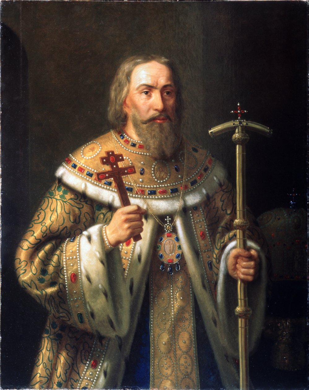 Retrato do Patriarca Filaret de Moscou Fyodor Nikitich Romanov 1553-1633, meados do século XIX. de Nikanor Leontievich Tiutriumov