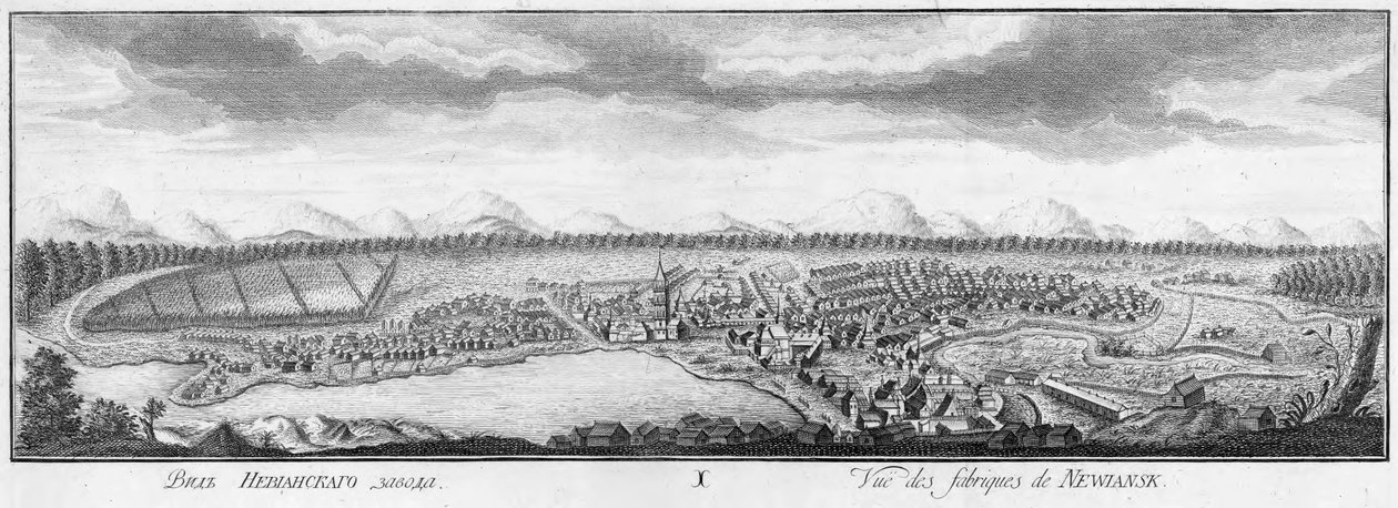 Vista de Nevyansk Ironworks, 1769. de Nikita Fyodorovich Chelnakov