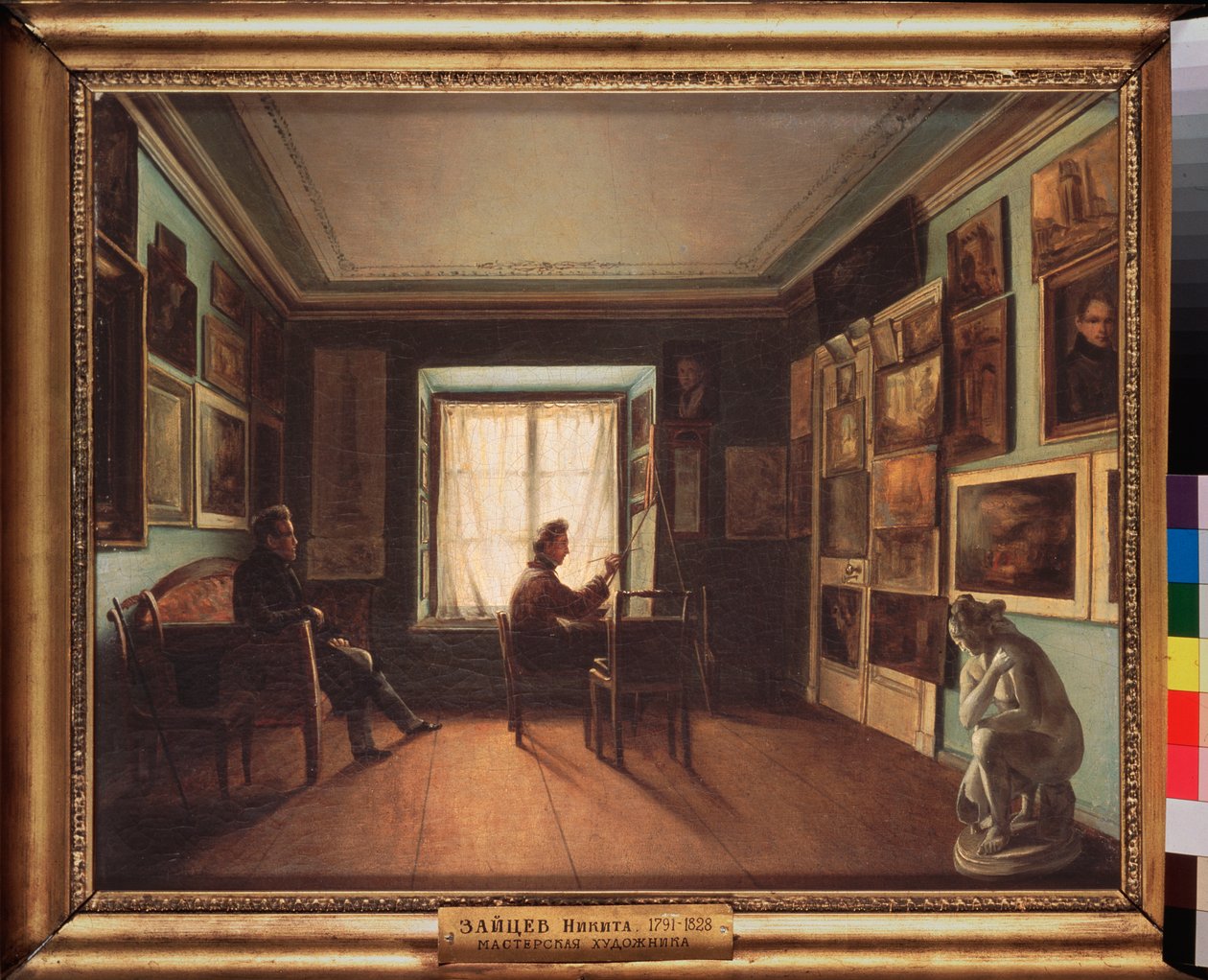 O estúdio do pintor - Pintura de Nikita Zaytsev (1787-1828), óleo sobre tela, por volta de 1820 Arte russa do século XIX - Galeria Estatal Tretyakov, Moscou de Nikita Zaytsev