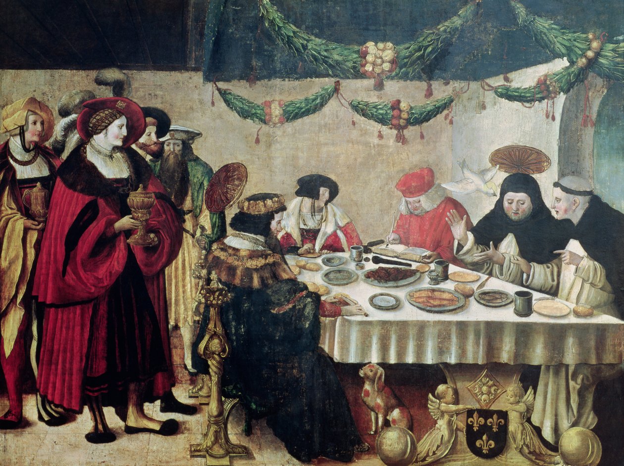 São Tomás de Aquino (1214-74) e Luís IX (1215-70) (têmpera no painel) de Niklaus Manuel