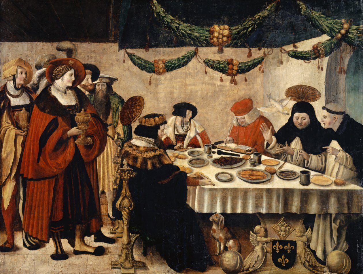 São Tomás de Aquino na Mesa do Rei Luís, o Santo, 1516-18 de Niklaus Manuel