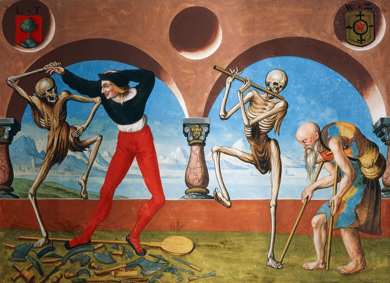 Morte, artesão e mendigo do ciclo Dança da Morte de Albrecht Kauw de Niklaus Manuel