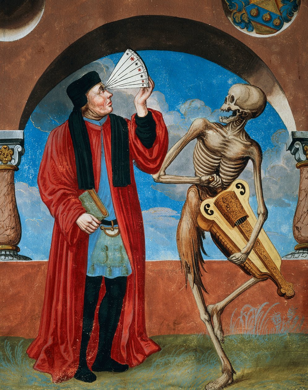 Morte, advogado da Canon e astrólogo do ciclo de Dança da Morte de Albrecht Kauw de Niklaus Manuel
