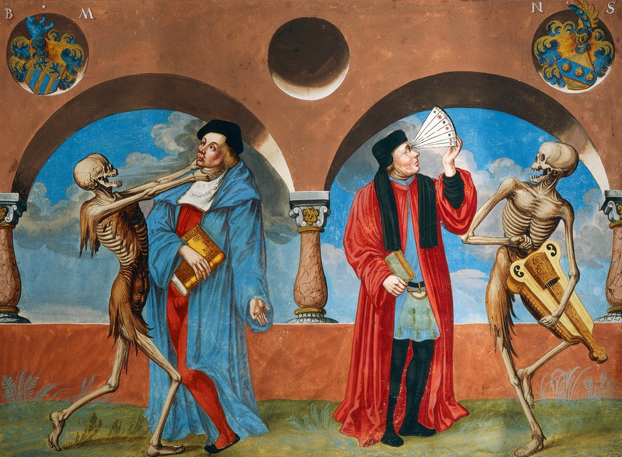 Morte, advogado da Canon e astrólogo do ciclo de Dança da Morte de Albrecht Kauw de Niklaus Manuel