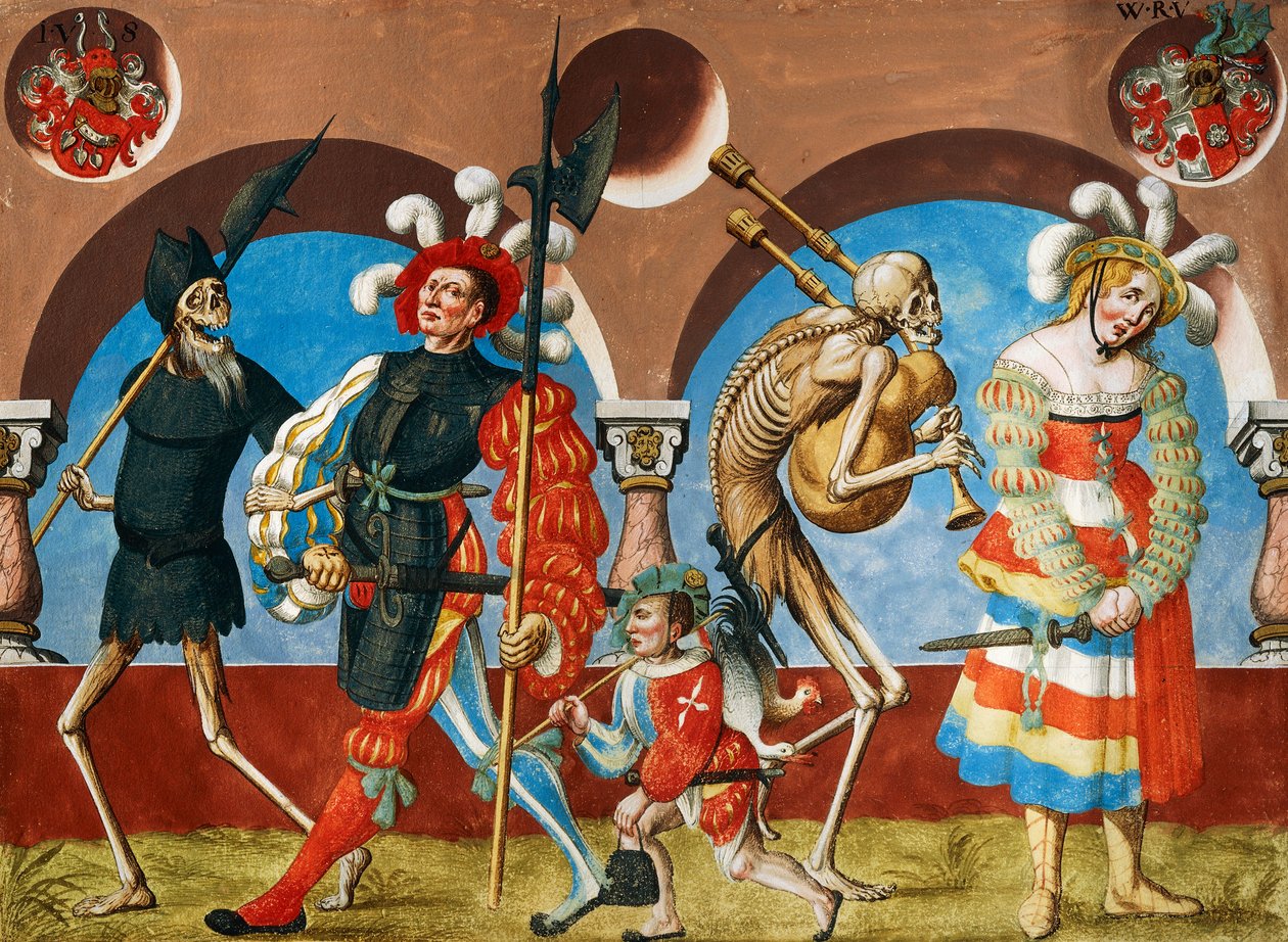 Morte, Mercenário e Prostituta do Ciclo de Dança da Morte de Albrecht Kauw de Niklaus Manuel