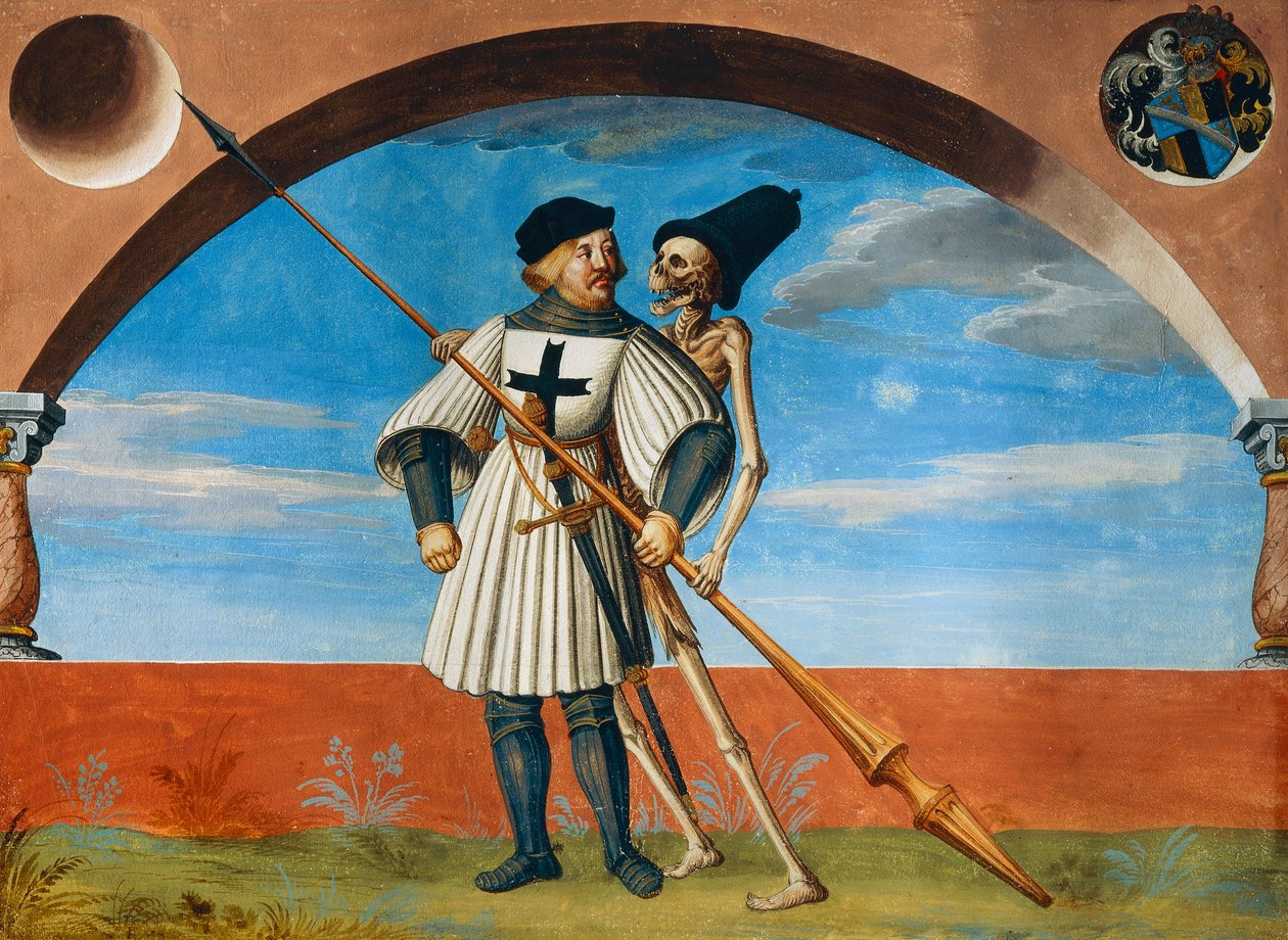 Morte e Cavaleiro Teutónico do Ciclo de Dança da Morte de Albrecht Kauw de Niklaus Manuel