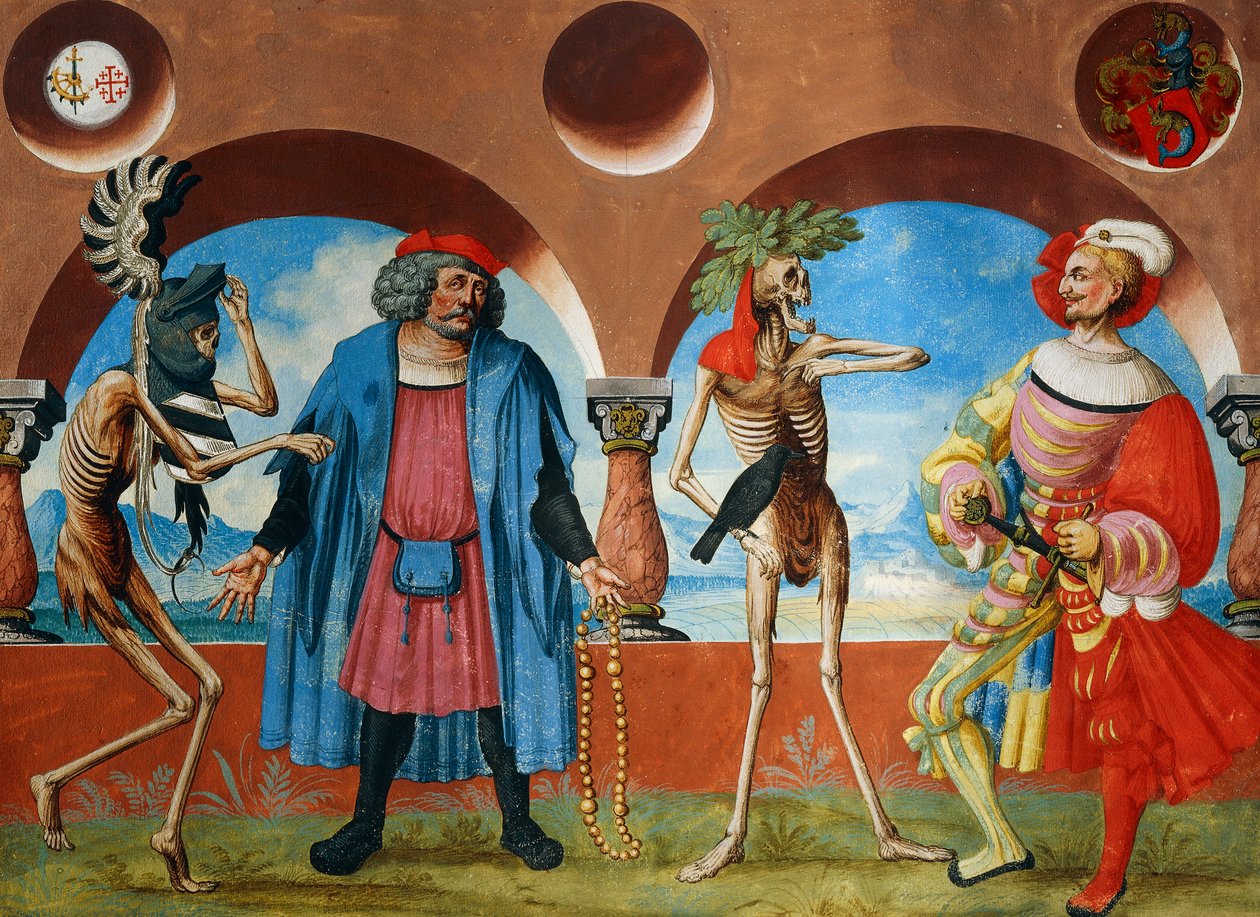 Morte, chefe de governo e burguês de Berna do ciclo de Dança da Morte de Albrecht Kauw de Niklaus Manuel