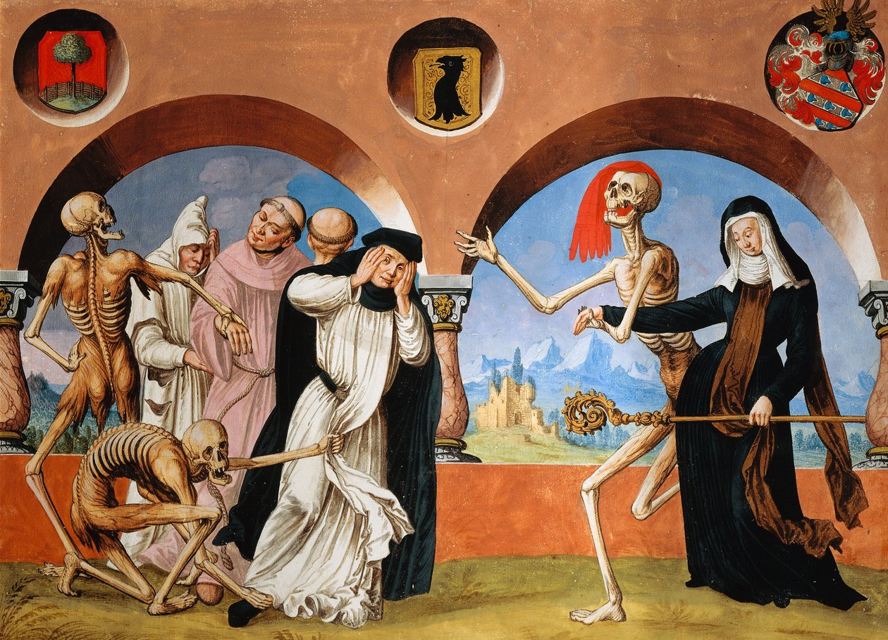 Morte, monges e abadessa do ciclo de Dança da Morte de Albrecht Kauw de Niklaus Manuel