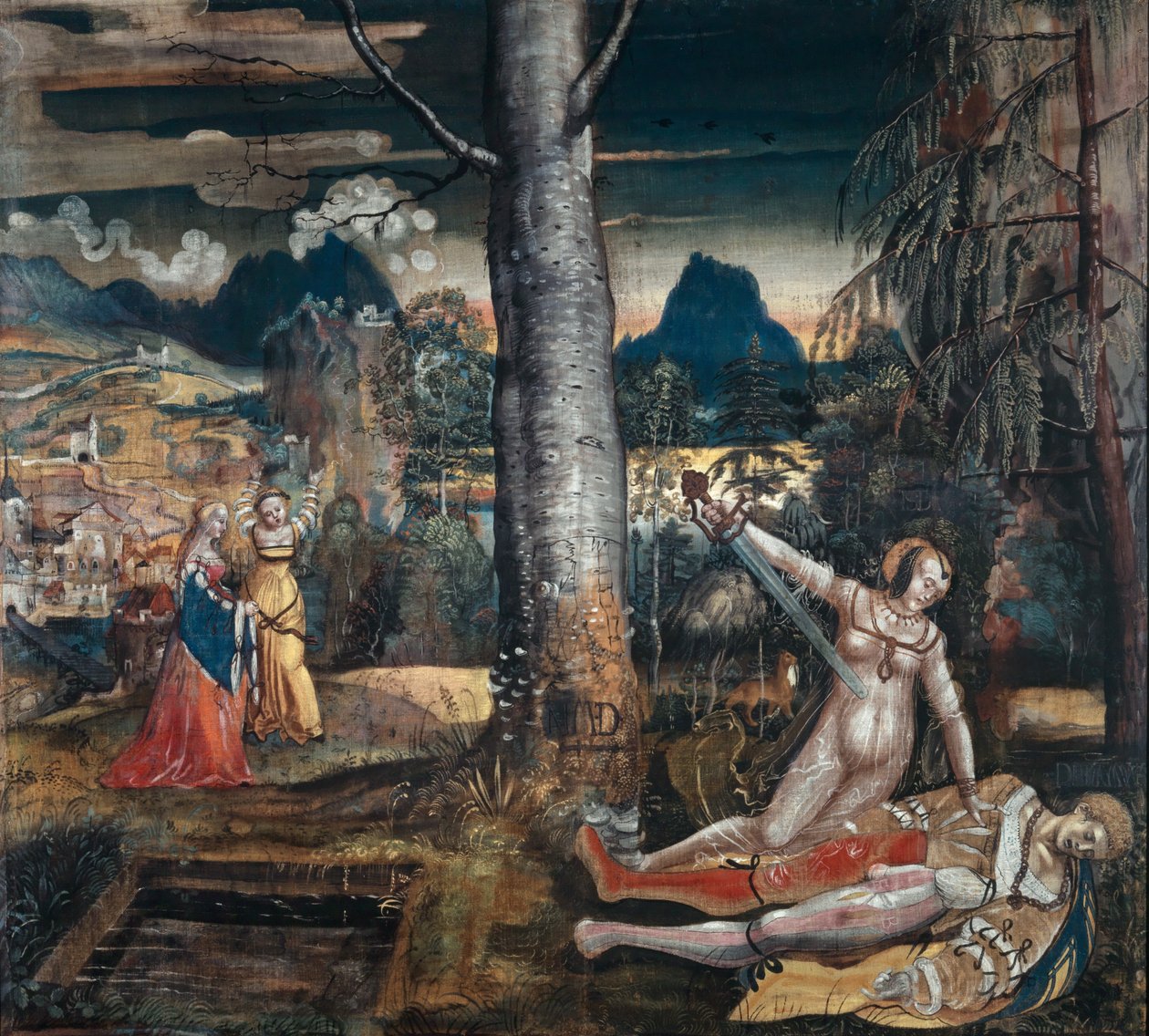 Pyramus e Thisbe, c.1513-14 (mídia mista sobre tela) de Niklaus Manuel