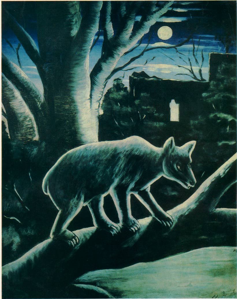  Uma raposa numa noite de lua de Niko Pirosmani