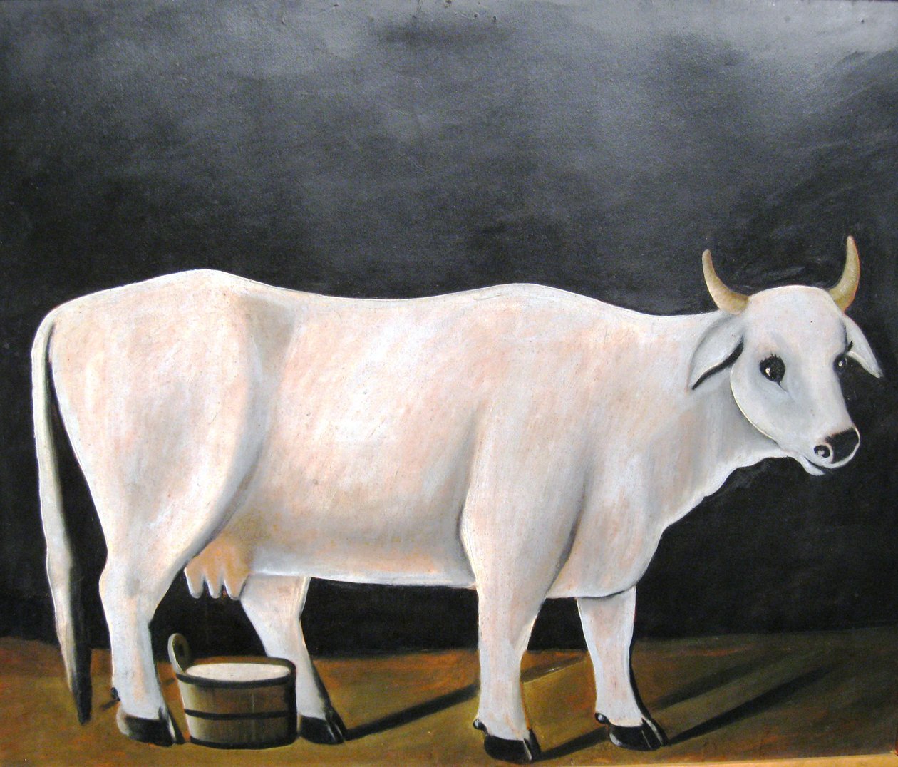 Vaca branca sobre um fundo preto de Niko Pirosmani