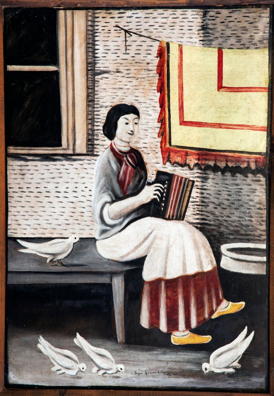 Sona Gorashvili tocando acordeão par Pirosmani, Niko (1862-1918). Óleo sobre papelão, tamanho : 109x71 de Niko Pirosmanashvili