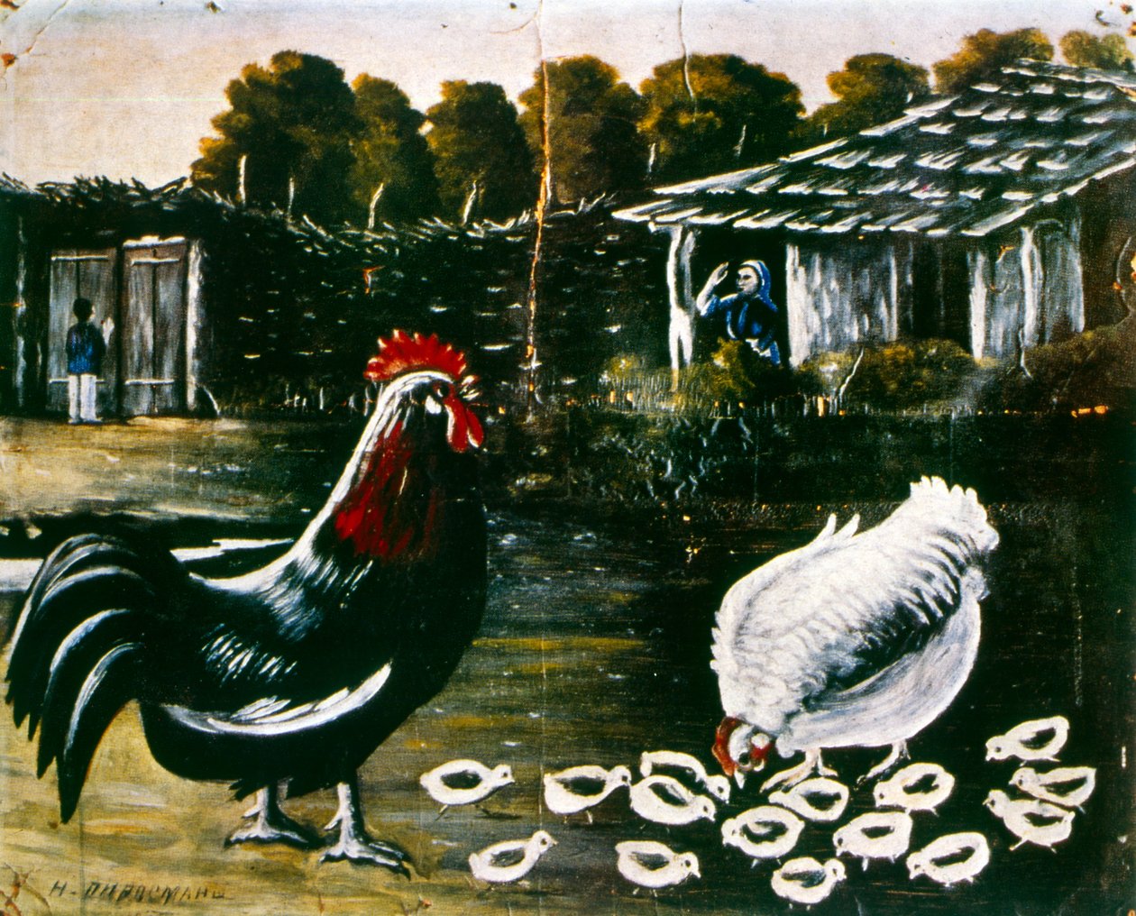 Galinha e galo de Niko Pirosmani