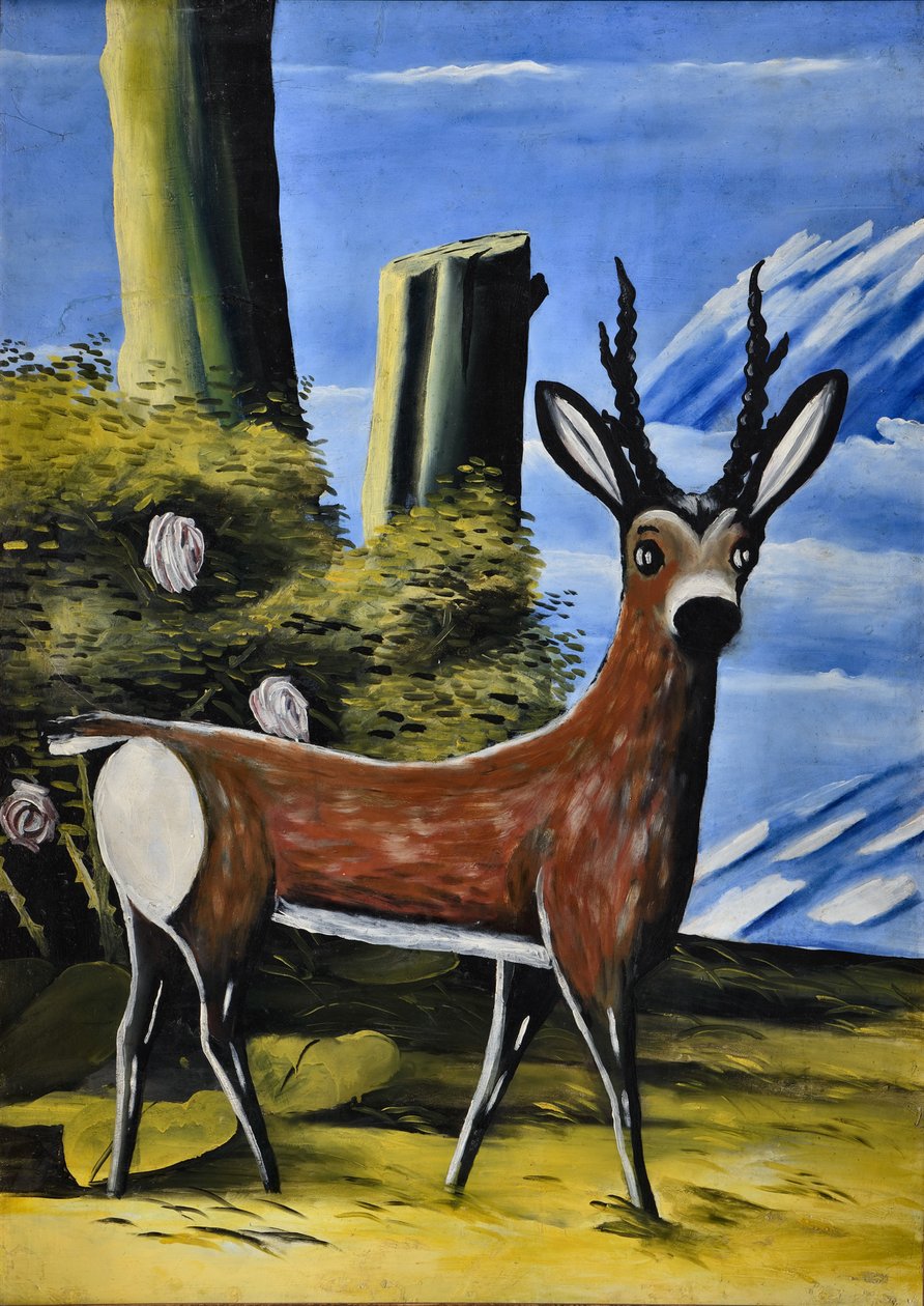 Roe Deer e Landscape de Niko Pirosmani