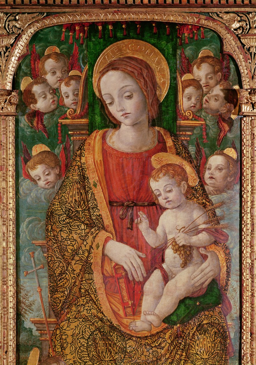 Virgem e criança com SS. Gregory e Martin, detalhe da Virgem, 1517 têmpera no painel de Nikola Bozidarovic