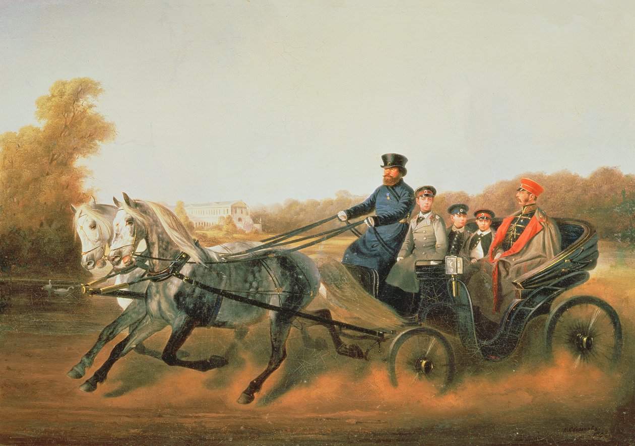 Czar Alexandre II (1818-1881) Dirigindo com seus filhos em Zarskoje Selo, década de 1850 de Nikolai Egorevich Sverchkov