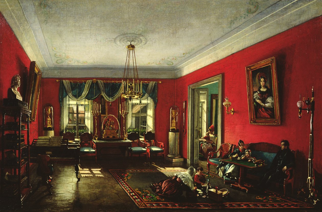 A família Nashchokin na sala de desenho de Nikolai Ivanov Podklutchnikov